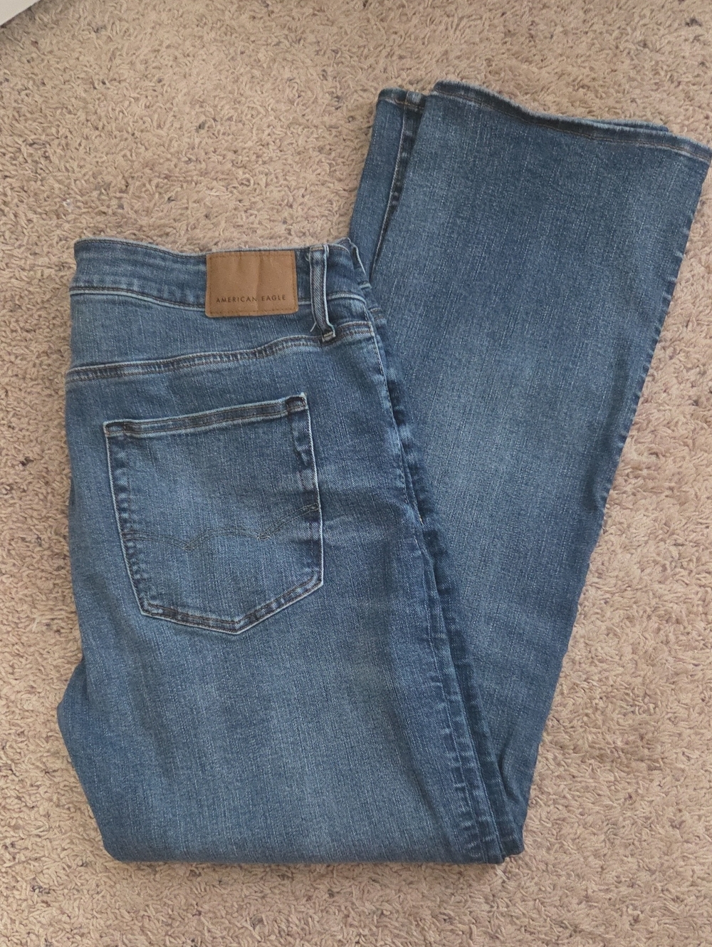 American Eagle Outfitters Men’s Blue Bootcut Jeans with Leather Patch
